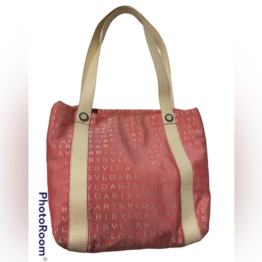 BVLGARI Tote bag Logo Mania Red Beige WomanAuthentic Used - Picture 2 of 8